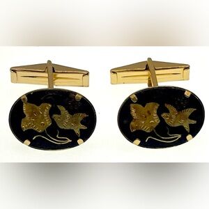 Vintage Gold Tone and Black Damascene Cufflinks